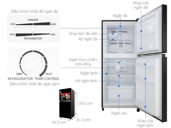 Kích thước tủ lạnh Toshiba 180 lít