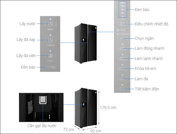 Kích thước tiêu chuẩn của tủ lạnh Side by Side 4 cánh Hitachi